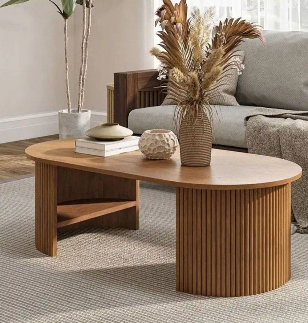 Nordic Slatted Coffee Table - wooden wall shelf and organizer