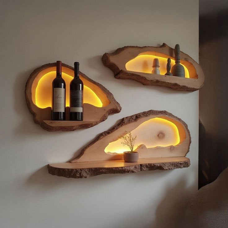 Rustic Glow Wall Shelf Set - wooden wall shelf and organizer