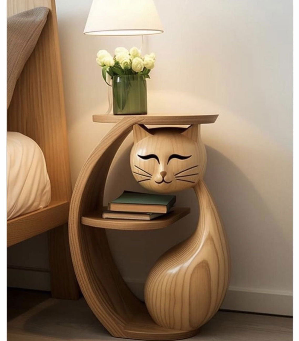 Serenity Cat Side Table - wooden wall shelf and organizer