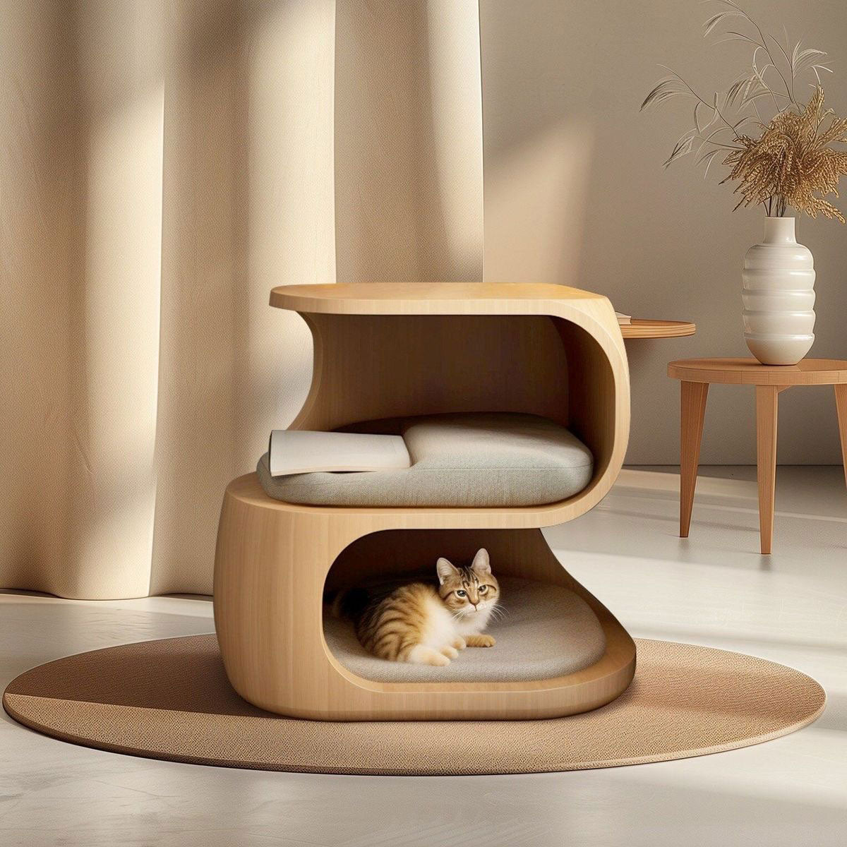 Cozy Nook Cat Lounge Table - wooden wall shelf and organizer