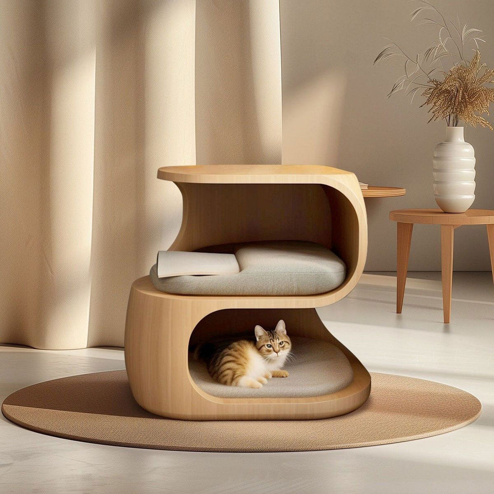 Cozy Nook Cat Lounge Table - wooden wall shelf and organizer