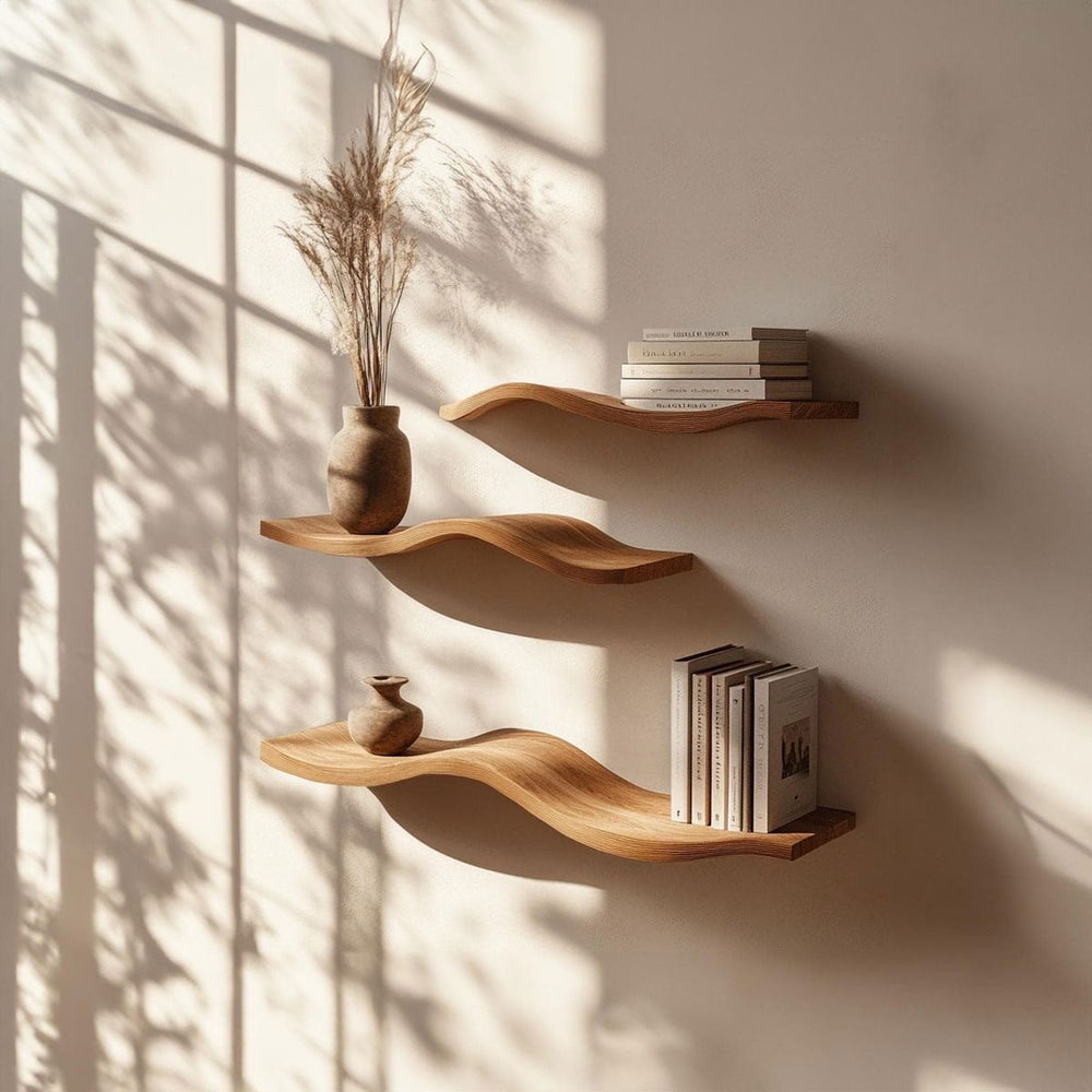 Driftwood Wave Floating Shelf - wooden wall shelf and organizer