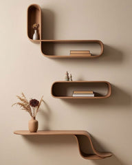 Fluid Loop Floating Shelf Set - wooden wall shelf and organizer