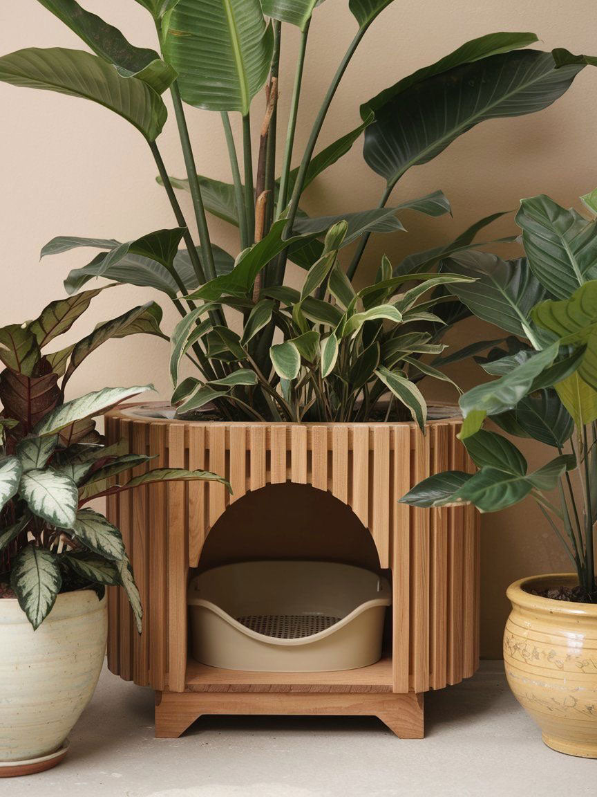 Planter Hideaway Cat Litter Cabinet - wooden wall shelf and organizer