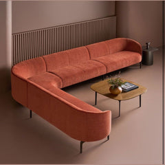 Terracotta Curve Sectional Sofa - wooden wall shelf and organizer