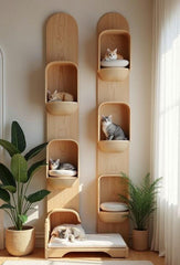 Vertical Cat Tower with Beds - wooden wall shelf and organizer