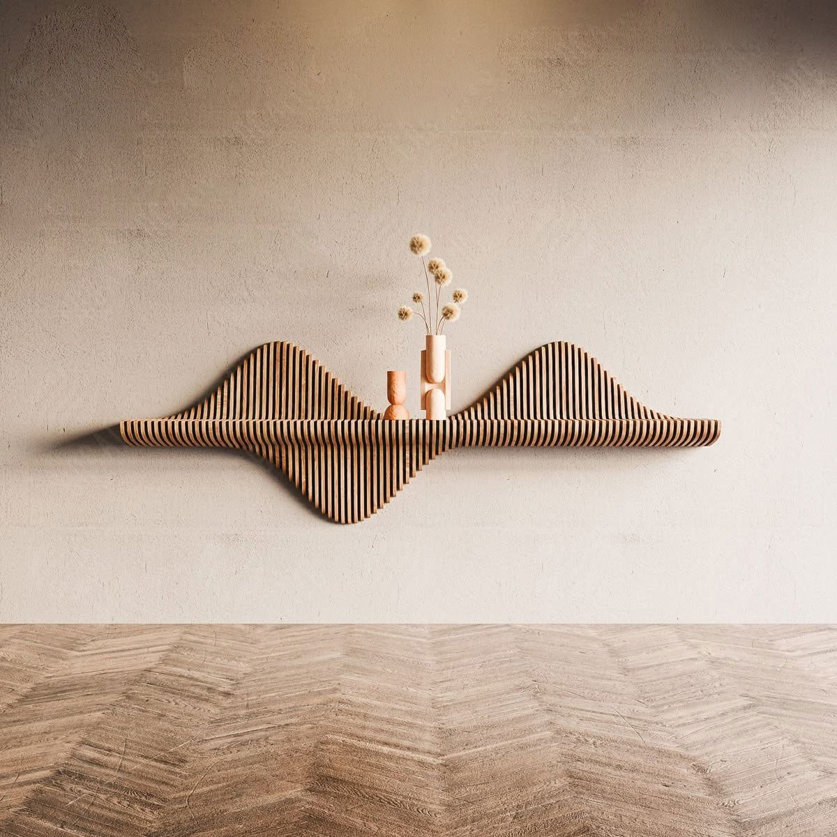 Waveform Parametric Shelf - wooden wall shelf and organizer