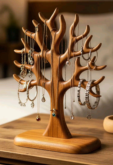 Wooden Tree Jewelry Stand - wooden wall shelf and organizer