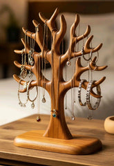 Wooden Tree Jewelry Stand - wooden wall shelf and organizer